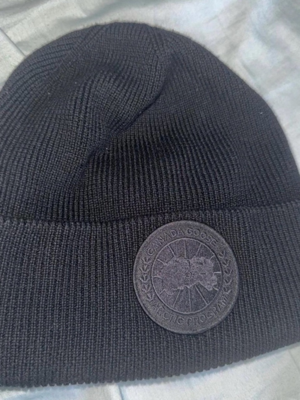Canada Goose Black Ribbed Cuff Beanie with Logo Patch